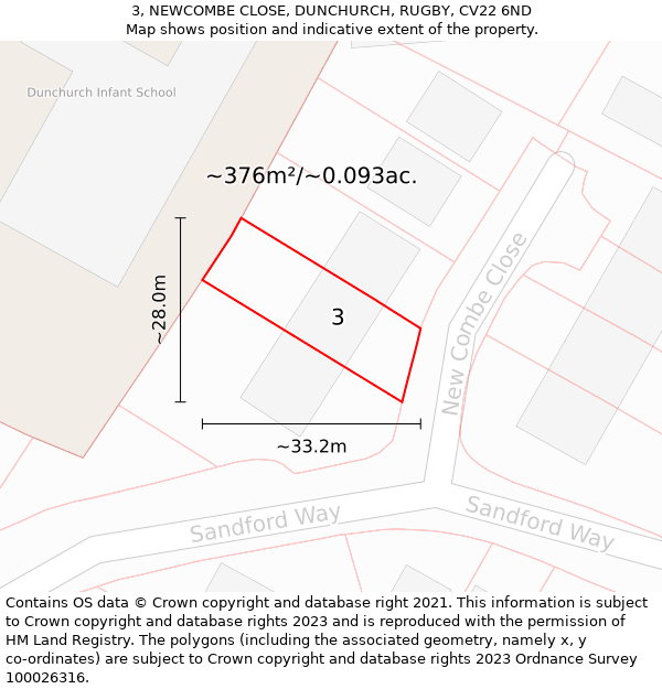 3, NEWCOMBE CLOSE, DUNCHURCH, RUGBY, CV22 6ND: Plot and title map