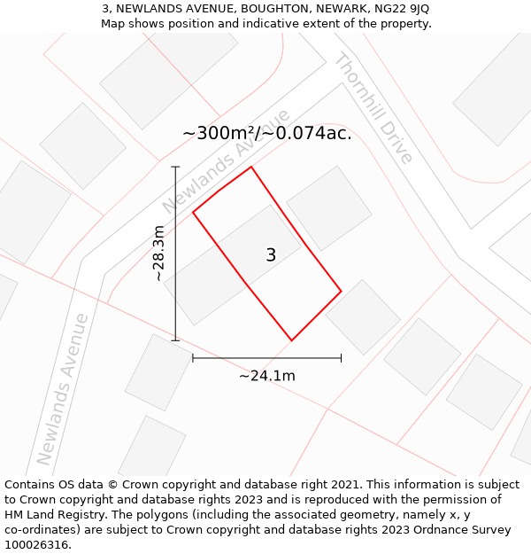 3, NEWLANDS AVENUE, BOUGHTON, NEWARK, NG22 9JQ: Plot and title map