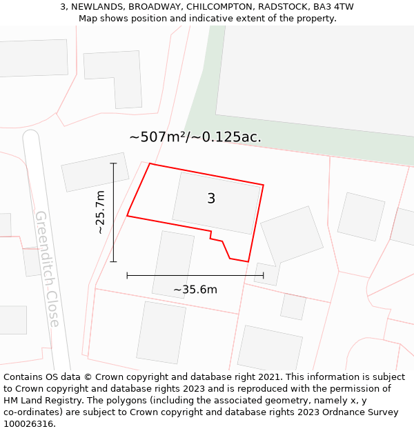 3, NEWLANDS, BROADWAY, CHILCOMPTON, RADSTOCK, BA3 4TW: Plot and title map