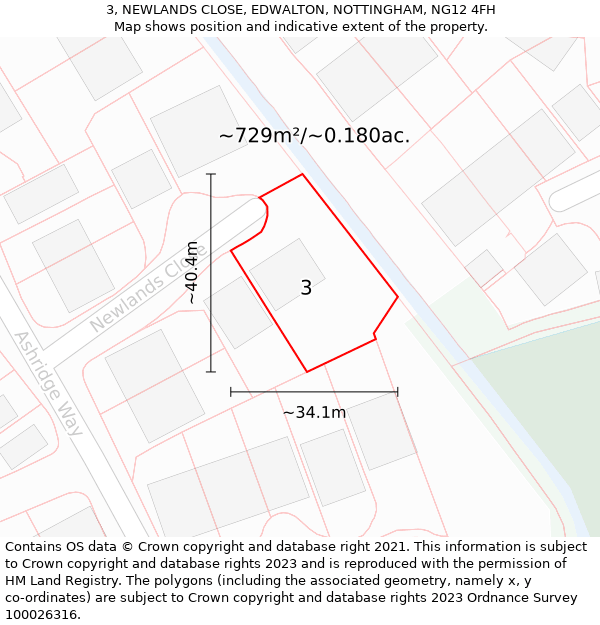 3, NEWLANDS CLOSE, EDWALTON, NOTTINGHAM, NG12 4FH: Plot and title map