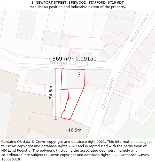 3, NEWPORT STREET, BREWOOD, STAFFORD, ST19 9DT: Plot and title map