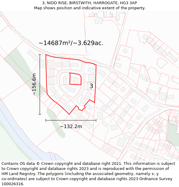 3, NIDD RISE, BIRSTWITH, HARROGATE, HG3 3AP: Plot and title map