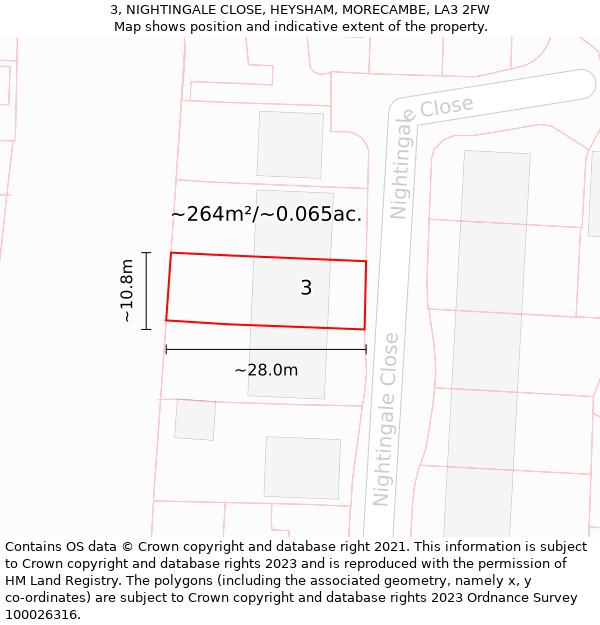 3, NIGHTINGALE CLOSE, HEYSHAM, MORECAMBE, LA3 2FW: Plot and title map