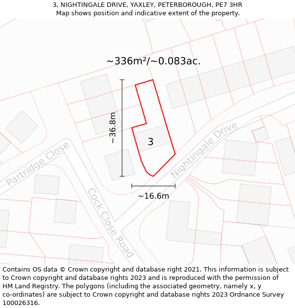 3, NIGHTINGALE DRIVE, YAXLEY, PETERBOROUGH, PE7 3HR: Plot and title map