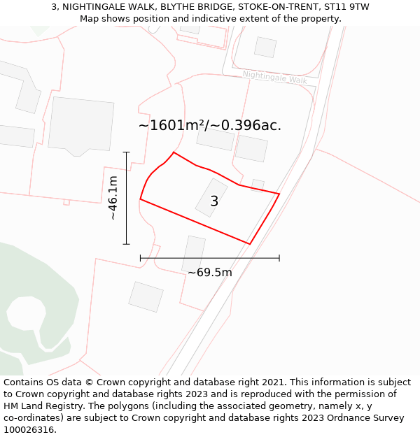 3, NIGHTINGALE WALK, BLYTHE BRIDGE, STOKE-ON-TRENT, ST11 9TW: Plot and title map