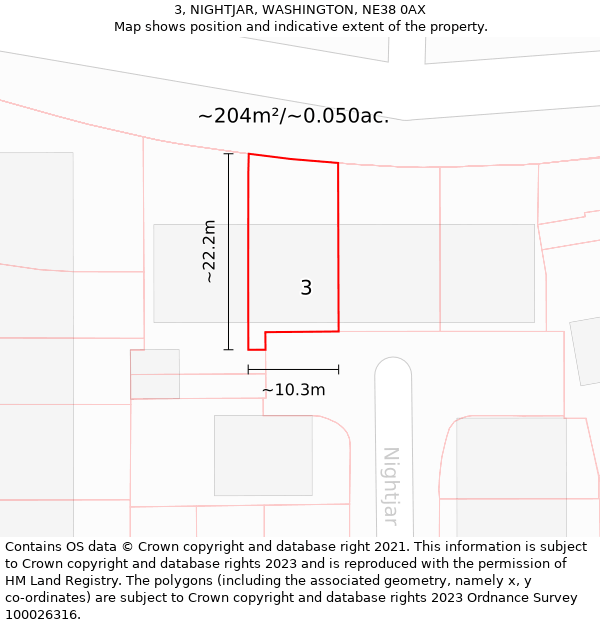 3, NIGHTJAR, WASHINGTON, NE38 0AX: Plot and title map