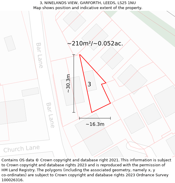 3, NINELANDS VIEW, GARFORTH, LEEDS, LS25 1NU: Plot and title map