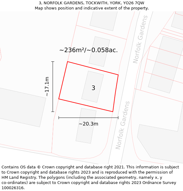 3, NORFOLK GARDENS, TOCKWITH, YORK, YO26 7QW: Plot and title map