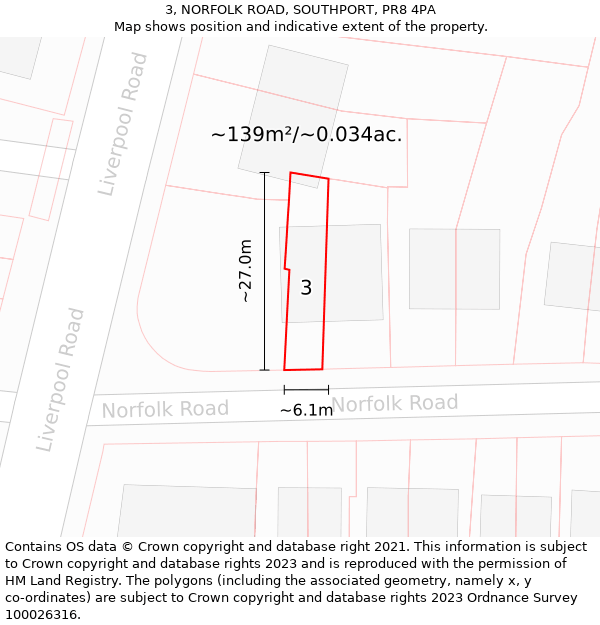 3, NORFOLK ROAD, SOUTHPORT, PR8 4PA: Plot and title map