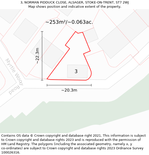 3, NORMAN PIDDUCK CLOSE, ALSAGER, STOKE-ON-TRENT, ST7 2WJ: Plot and title map