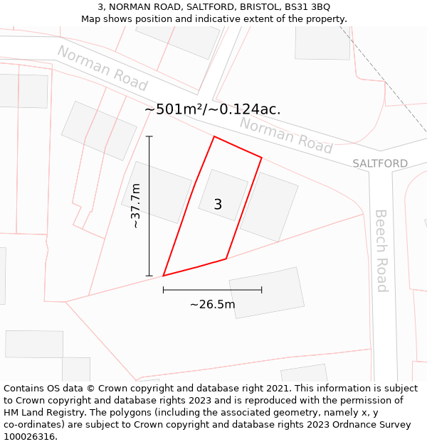 3, NORMAN ROAD, SALTFORD, BRISTOL, BS31 3BQ: Plot and title map