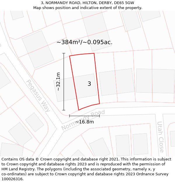 3, NORMANDY ROAD, HILTON, DERBY, DE65 5GW: Plot and title map