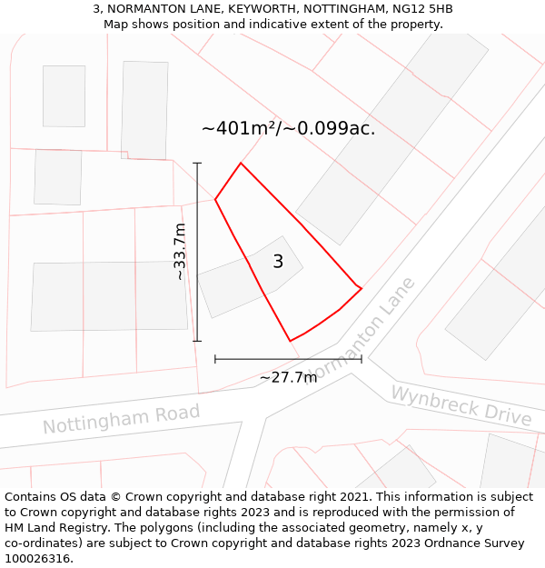 3, NORMANTON LANE, KEYWORTH, NOTTINGHAM, NG12 5HB: Plot and title map