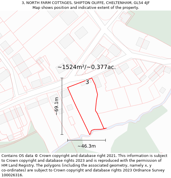 3, NORTH FARM COTTAGES, SHIPTON OLIFFE, CHELTENHAM, GL54 4JF: Plot and title map
