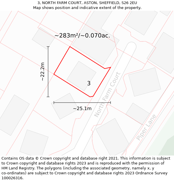 3, NORTH FARM COURT, ASTON, SHEFFIELD, S26 2EU: Plot and title map