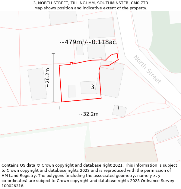 3, NORTH STREET, TILLINGHAM, SOUTHMINSTER, CM0 7TR: Plot and title map