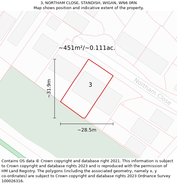 3, NORTHAM CLOSE, STANDISH, WIGAN, WN6 0RN: Plot and title map