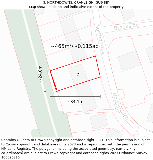 3, NORTHDOWNS, CRANLEIGH, GU6 8BY: Plot and title map