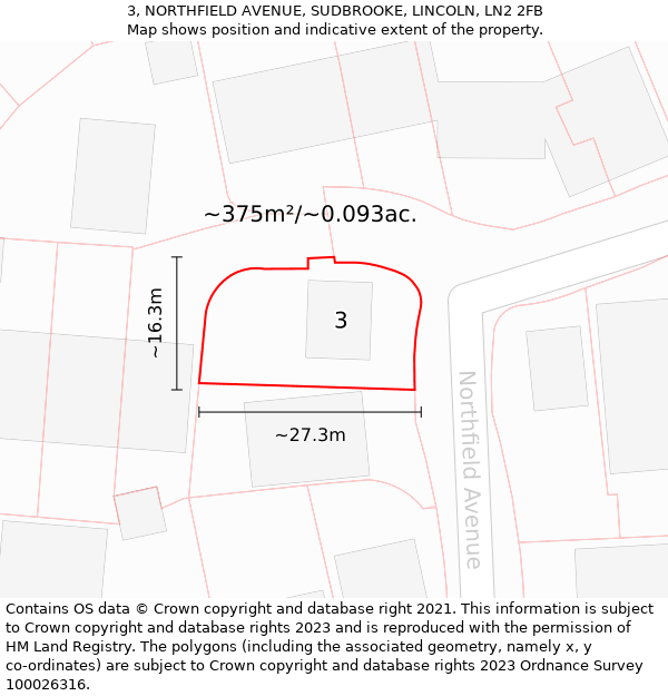 3, NORTHFIELD AVENUE, SUDBROOKE, LINCOLN, LN2 2FB: Plot and title map