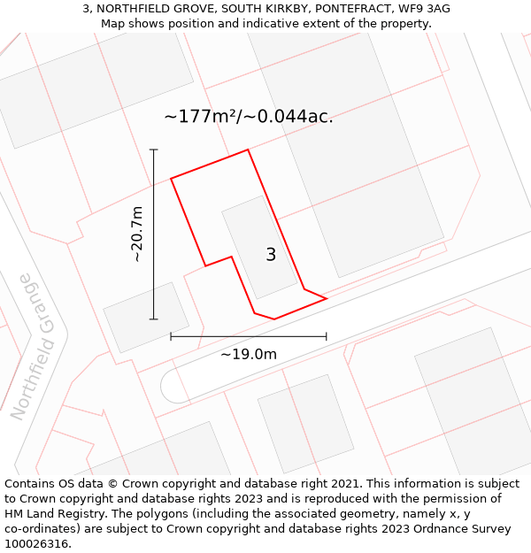 3, NORTHFIELD GROVE, SOUTH KIRKBY, PONTEFRACT, WF9 3AG: Plot and title map