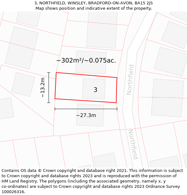 3, NORTHFIELD, WINSLEY, BRADFORD-ON-AVON, BA15 2JS: Plot and title map