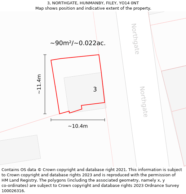 3, NORTHGATE, HUNMANBY, FILEY, YO14 0NT: Plot and title map