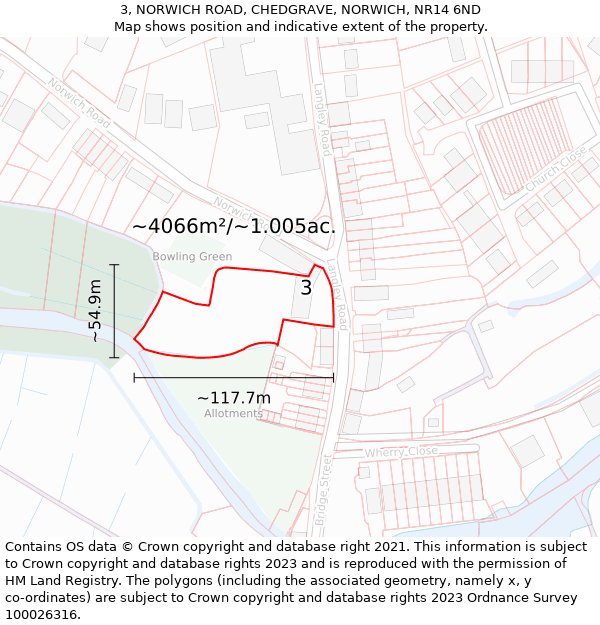 3, NORWICH ROAD, CHEDGRAVE, NORWICH, NR14 6ND: Plot and title map