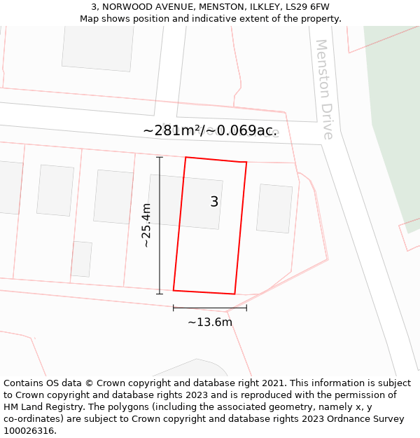 3, NORWOOD AVENUE, MENSTON, ILKLEY, LS29 6FW: Plot and title map