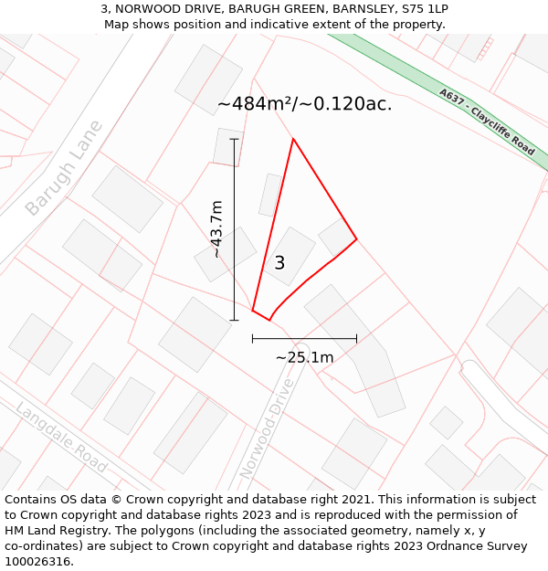 3, NORWOOD DRIVE, BARUGH GREEN, BARNSLEY, S75 1LP: Plot and title map