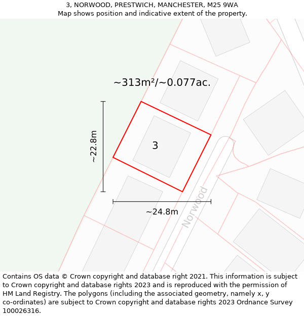 3, NORWOOD, PRESTWICH, MANCHESTER, M25 9WA: Plot and title map