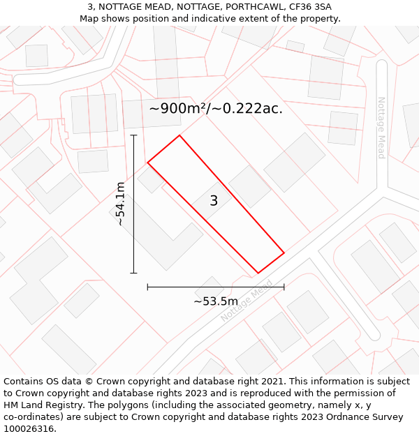 3, NOTTAGE MEAD, NOTTAGE, PORTHCAWL, CF36 3SA: Plot and title map