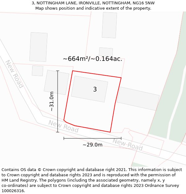 3, NOTTINGHAM LANE, IRONVILLE, NOTTINGHAM, NG16 5NW: Plot and title map