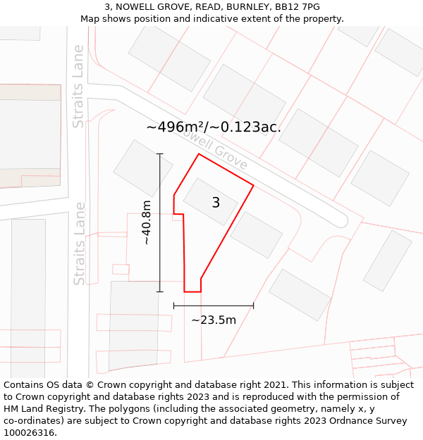 3, NOWELL GROVE, READ, BURNLEY, BB12 7PG: Plot and title map