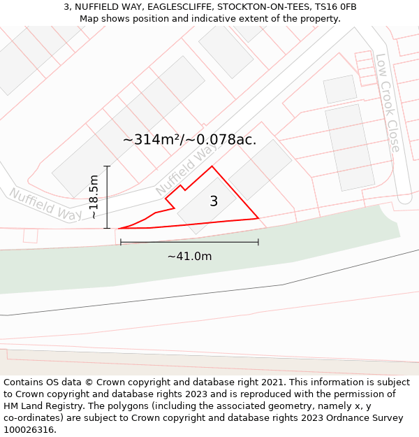 3, NUFFIELD WAY, EAGLESCLIFFE, STOCKTON-ON-TEES, TS16 0FB: Plot and title map