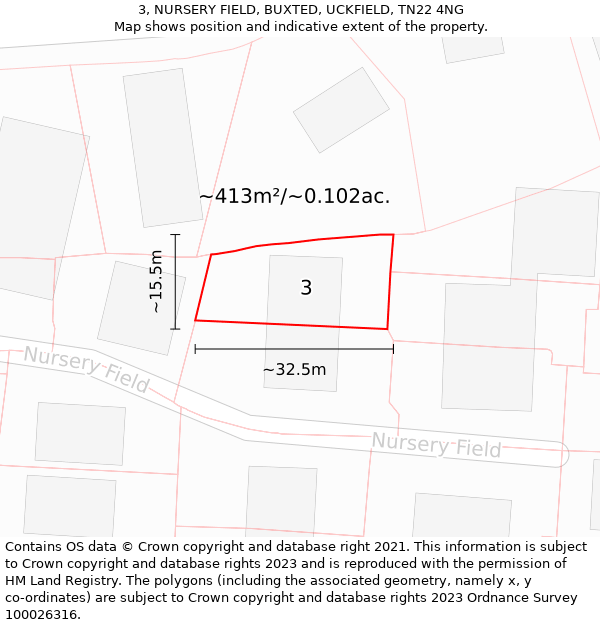 3, NURSERY FIELD, BUXTED, UCKFIELD, TN22 4NG: Plot and title map