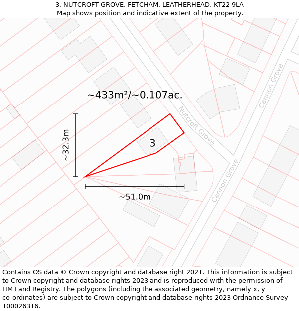 3, NUTCROFT GROVE, FETCHAM, LEATHERHEAD, KT22 9LA: Plot and title map