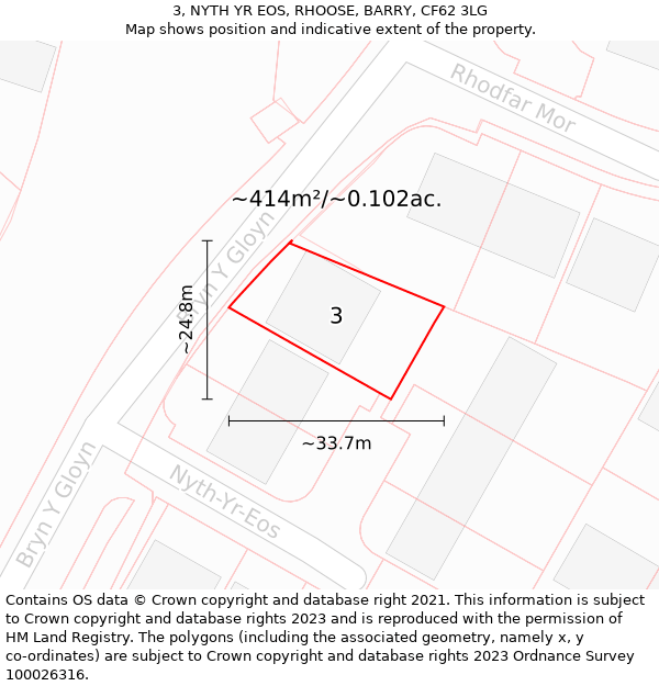 3, NYTH YR EOS, RHOOSE, BARRY, CF62 3LG: Plot and title map