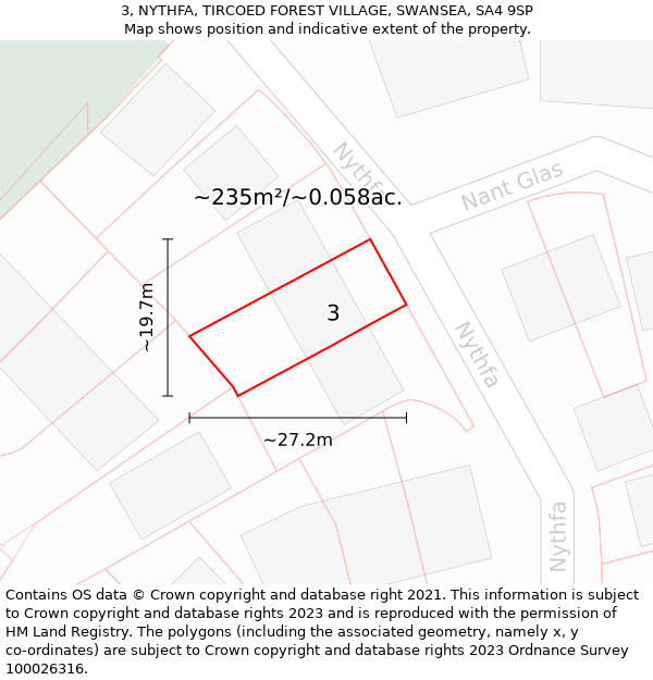 3, NYTHFA, TIRCOED FOREST VILLAGE, SWANSEA, SA4 9SP: Plot and title map