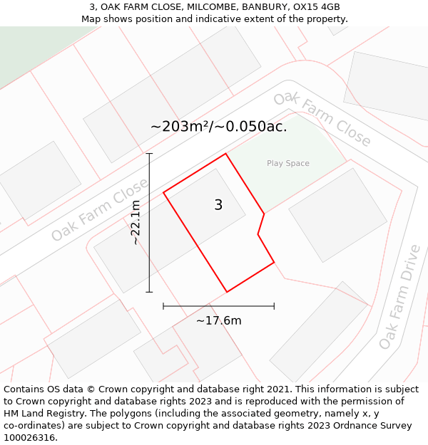 3, OAK FARM CLOSE, MILCOMBE, BANBURY, OX15 4GB: Plot and title map