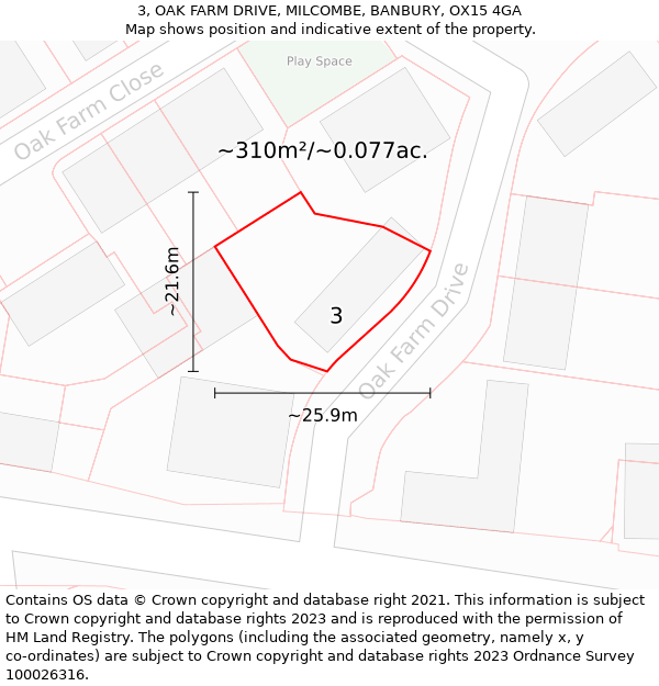 3, OAK FARM DRIVE, MILCOMBE, BANBURY, OX15 4GA: Plot and title map