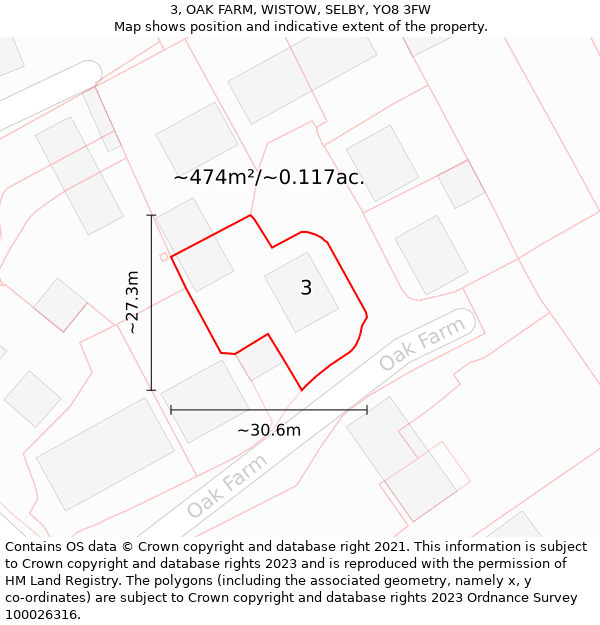 3, OAK FARM, WISTOW, SELBY, YO8 3FW: Plot and title map