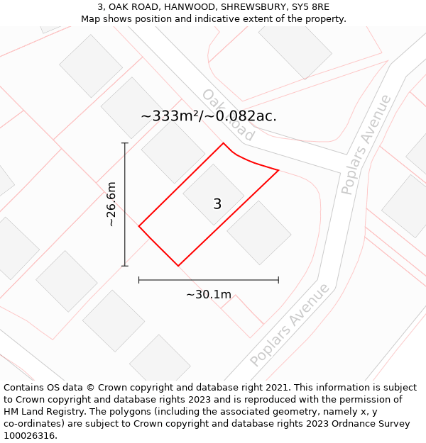 3, OAK ROAD, HANWOOD, SHREWSBURY, SY5 8RE: Plot and title map