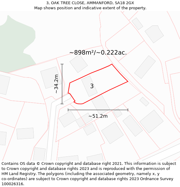 3, OAK TREE CLOSE, AMMANFORD, SA18 2GX: Plot and title map