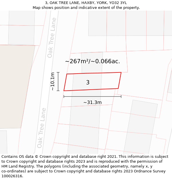 3, OAK TREE LANE, HAXBY, YORK, YO32 3YL: Plot and title map