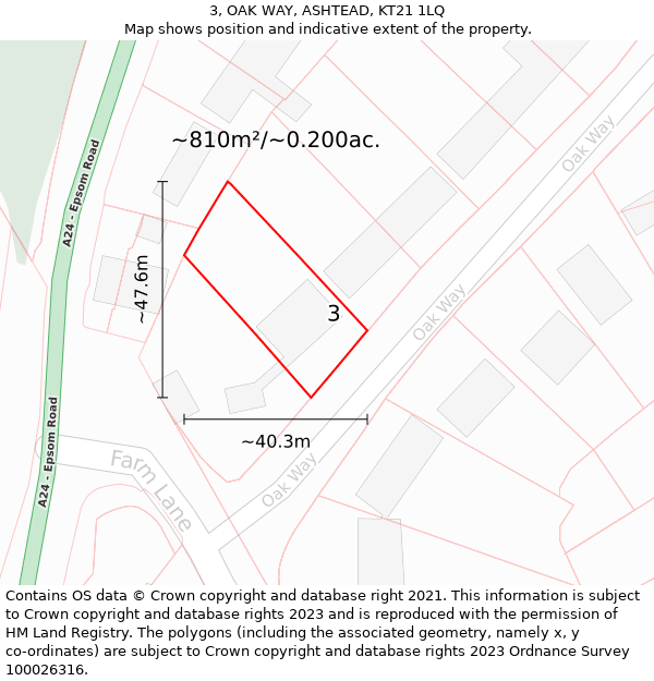 3, OAK WAY, ASHTEAD, KT21 1LQ: Plot and title map