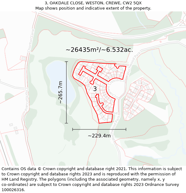 3, OAKDALE CLOSE, WESTON, CREWE, CW2 5QX: Plot and title map