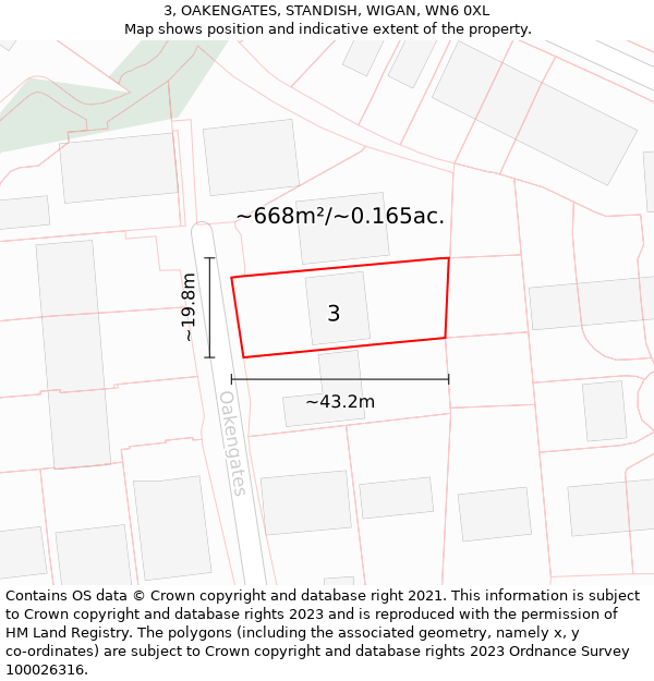 3, OAKENGATES, STANDISH, WIGAN, WN6 0XL: Plot and title map