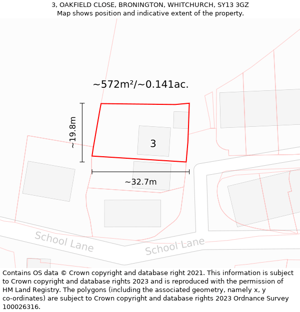 3, OAKFIELD CLOSE, BRONINGTON, WHITCHURCH, SY13 3GZ: Plot and title map