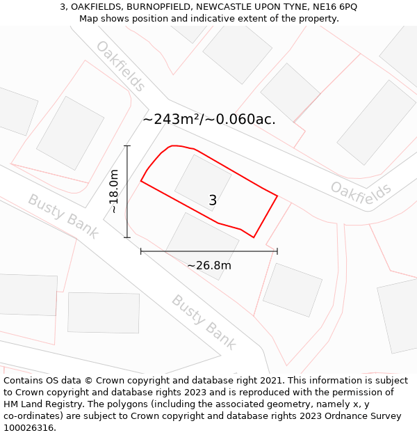 3, OAKFIELDS, BURNOPFIELD, NEWCASTLE UPON TYNE, NE16 6PQ: Plot and title map