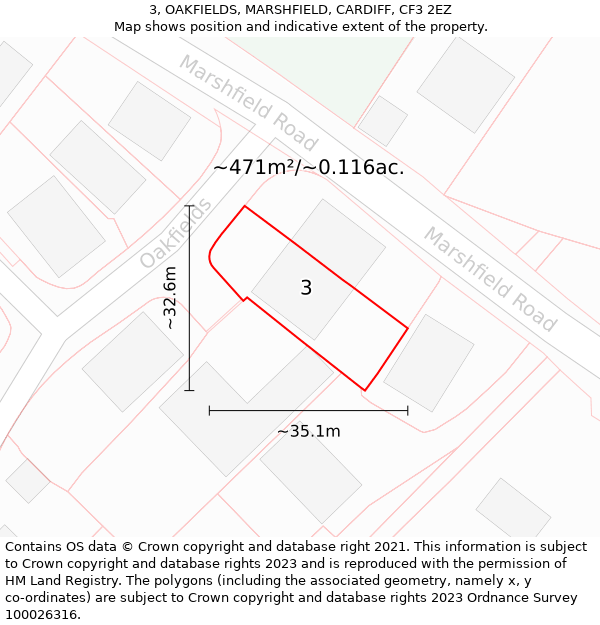 3, OAKFIELDS, MARSHFIELD, CARDIFF, CF3 2EZ: Plot and title map